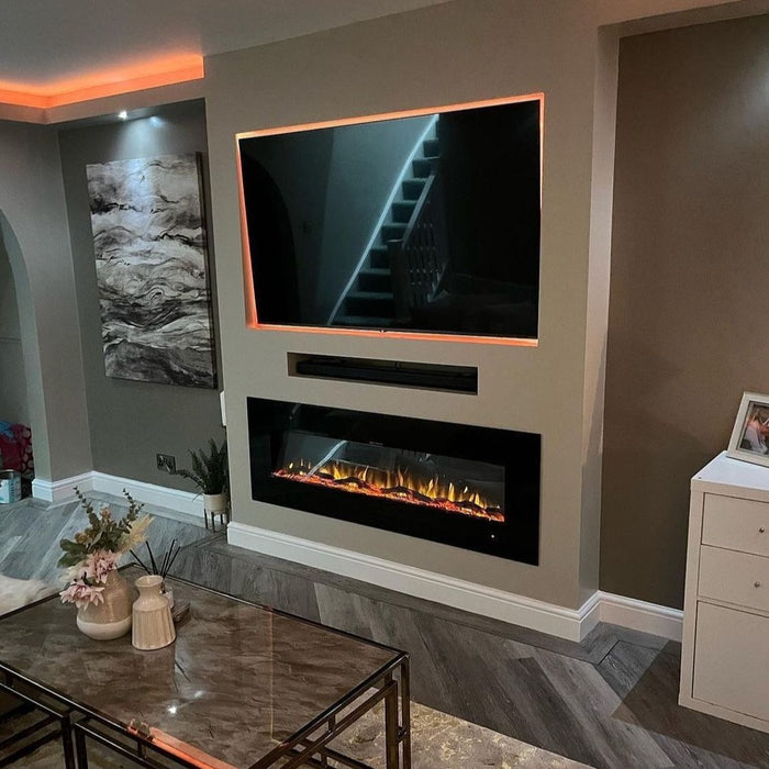 Ezee Glow Grand Zara 60" Black Wall Mounted or Recessed / Built In Electric Fire