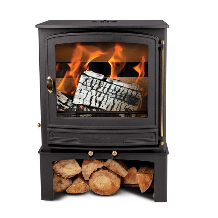 Mazona Warwick 8kW Multifuel Woodburning Stove, With Log Store, Freestanding, Eco Design Approved, Defra Approved
