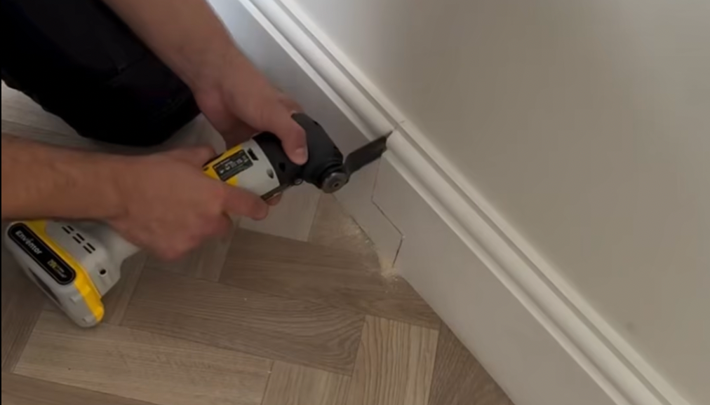 How to cut skirting board to get your media wall flush with the wall