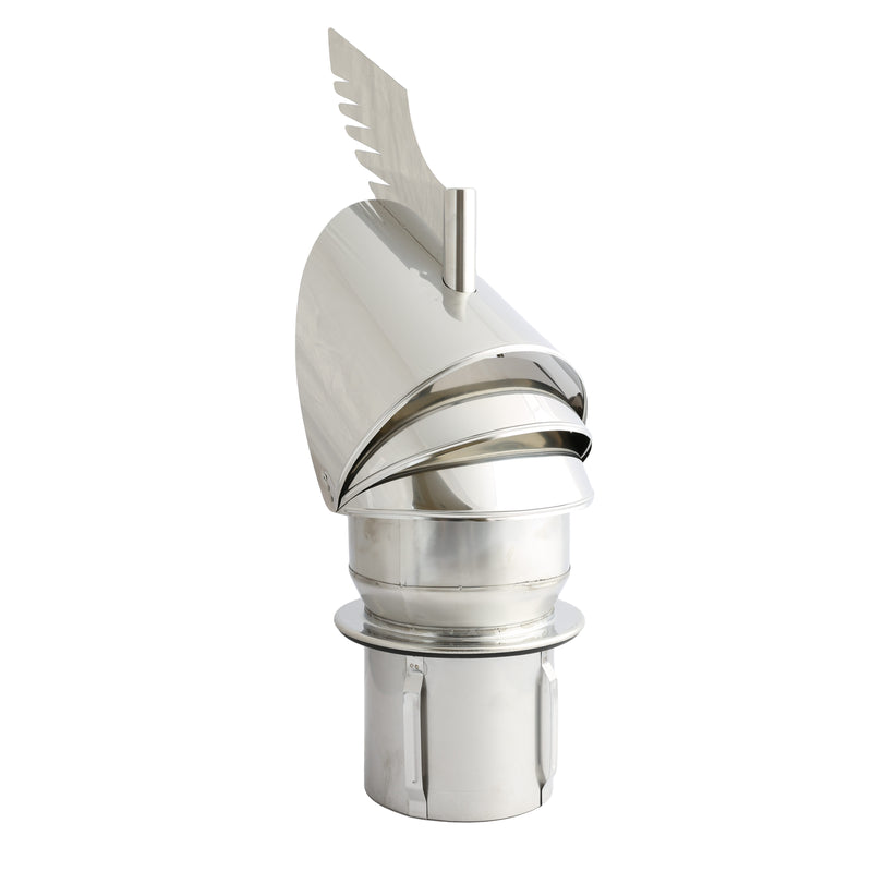 125mm Dragon Chimney Cowl Powder Stainless Steel with white background