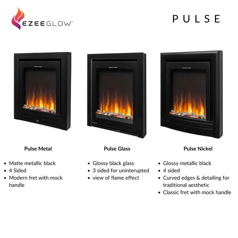 3 Black Inset Electric Fires with white background 