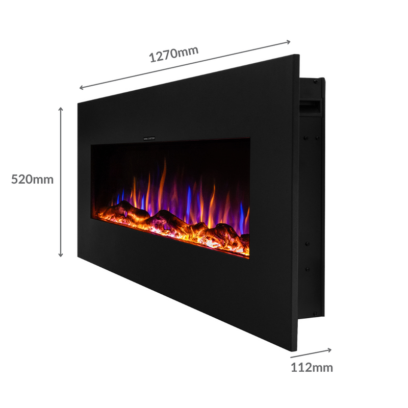 Ezee Glow Zara 50" Metal Frame Wall Mounted or Recessed / Built-In Electric Fire