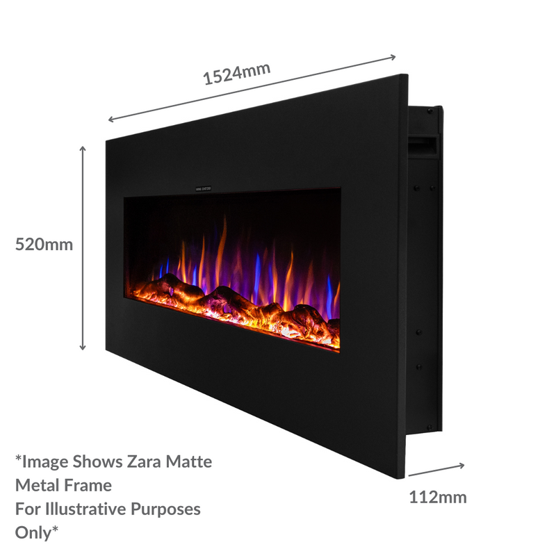 Ezee Glow Grand Zara 60" Black Wall Mounted or Recessed / Built In Electric Fire