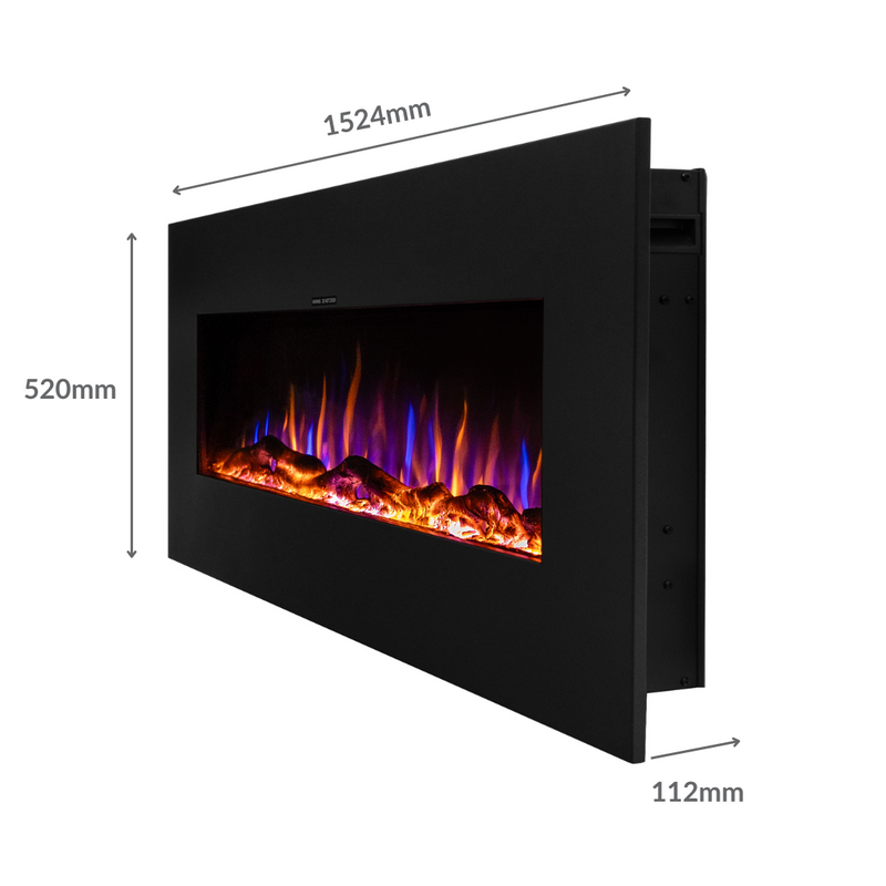 Ezee Glow Grand Zara 60" Metal Frame Wall Mounted or Recessed / Built-In Electric Fire