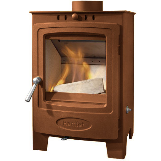 Arada Hamlet Solution 5 Compact Terracotta Stove, Multi Fuel Wood Burning, Freestanding (S4) Ecodesign Approved, Defra Approved on white background