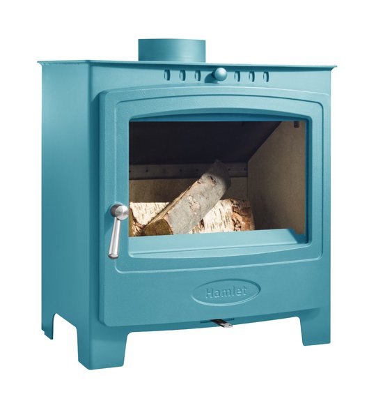 Arada Hamlet Solution 5 Widescreen Miami Blue Stove, Multi Fuel, &nbsp;Wood Burning, Freestanding (S4) Ecodesign Approved, DEFRA Approved on white background