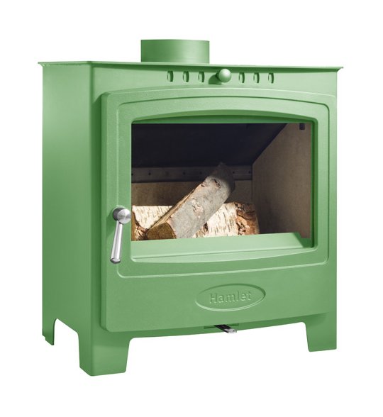 Arada Hamlet Solution 5 Widescreen Peapod Green Stove, Multi Fuel, Wood Burning, Freestanding (S4) Ecodesign Approved, DEFRA Approved on white background