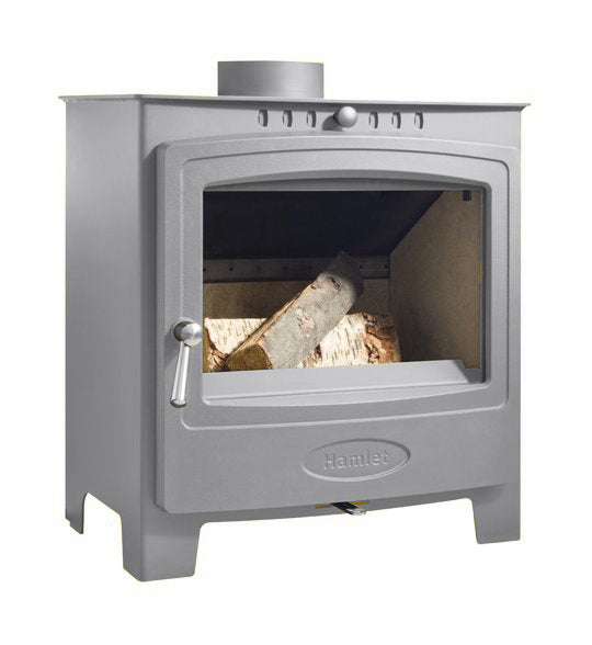 Arada grey Hamlet Solution 5 Widescreen Pebble Stove, Multi Fuel, Wood Burning, Freestanding (S4) Ecodesign Approved, DEFRA Approved on white background