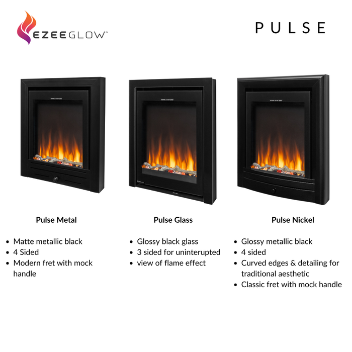 Ezee Glow Pulse Black Inset Electric Fire With Glass Trim