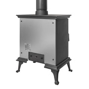 back of Mazona Bedford multifuel stove on white background 