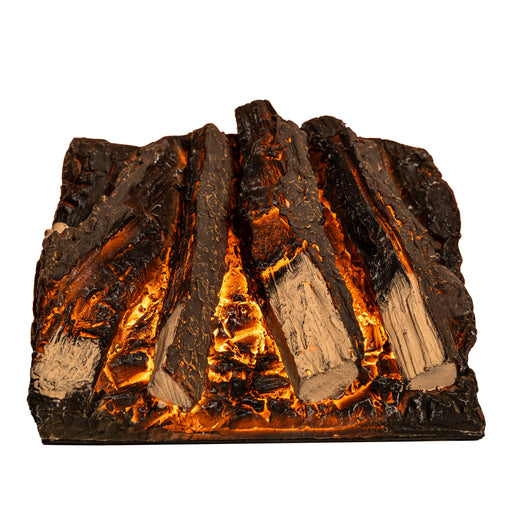 Wooden log with glowing embers on a white background
