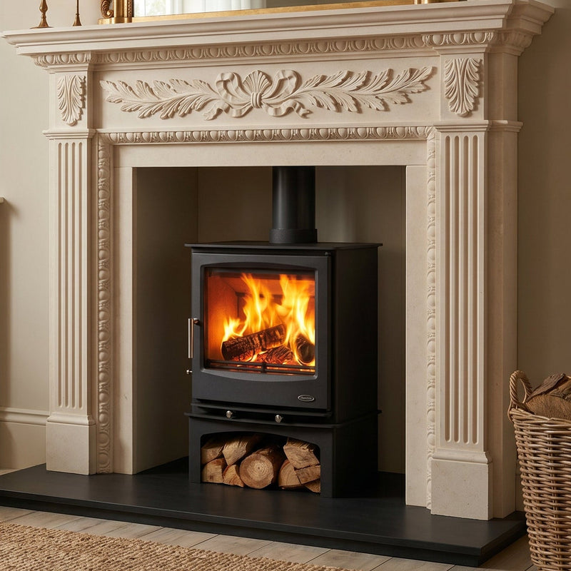 Mazona Rye Eco 7kW Multifuel Woodburning Stove, With Log Store, Freestanding, Eco Design Approved, Defra Approved