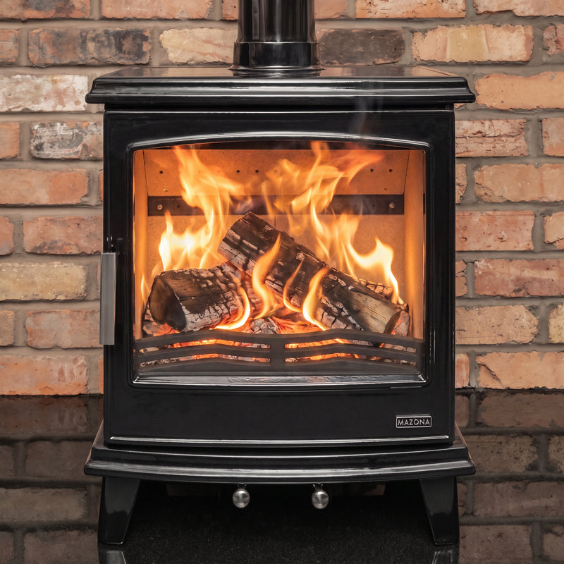 Mazona Cheshire 5kW Black Enamel Multifuel Woodburning Stove, Eco Design Approved, Defra Approved