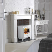 White Electric Freestanding Stove in living room 
