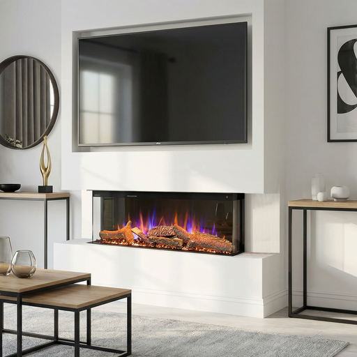 Ezee Glow 36'' Celestial Built-In Media Wall Electric Fire, flames, logs, crystals, TV media wall, decorative living area 