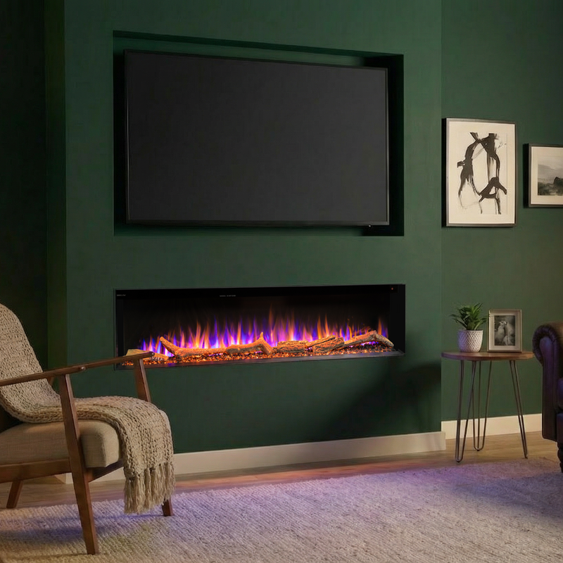 Ezee Glow 50'' Celestial Built-In Media Wall Electric Fire, media wall, decorative living area, cosy fire, flames, logs, crystals