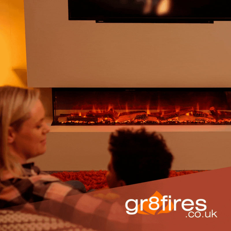 Ezee Glow 60'' Celestial Built-In Media Wall Electric Fire, flames, crystals, logs, decorative living area