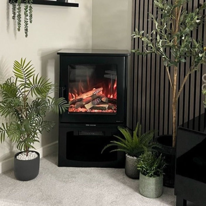 electric log burner in living room 