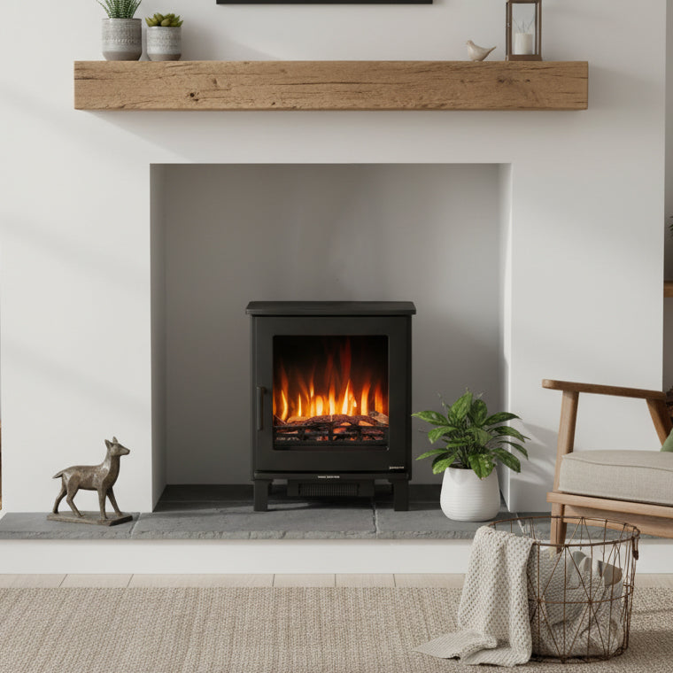 electric log burner in the living room 