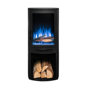 Ezee Glow E-Solera Electric Freestanding Stove With Log Store 1.9kW with blue flames blue crystals on a white background front facing