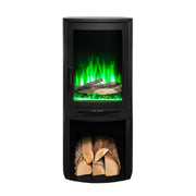 Ezee Glow E-Solera Electric Freestanding Stove With Log Store 1.9kW with green flames on white background front facing