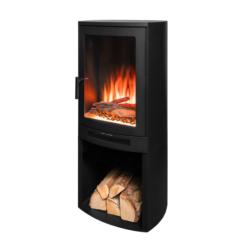 Ezee Glow E-Solera Electric Freestanding Stove With Log Store 1.9kW on white background side wards