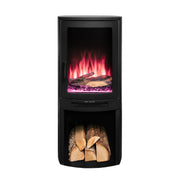 Ezee Glow E-Solera Electric Freestanding Stove With Log Store 1.9kW with red flames, purple crystals on a white background front facing
