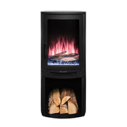 Ezee Glow E-Solera Electric Freestanding Stove With Log Store 1.9kW with red flames blue crystals on a white background front facing
