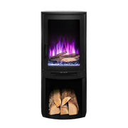 Ezee Glow E-Solera Electric Freestanding Stove With Log Store 1.9kW with purple flames on white background front facing