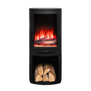 Ezee Glow E-Solera Electric Freestanding Stove With Log Store 1.9kW with red flames on a white background front facing
