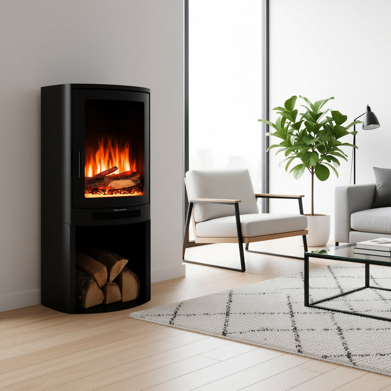 Ezee Glow E-Solera Electric Freestanding Stove With Log Store 1.9kW in living room setting