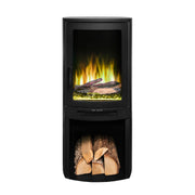 Ezee Glow E-Solera Electric Freestanding Stove With Log Store 1.9kW with yellow flames on white background front facing