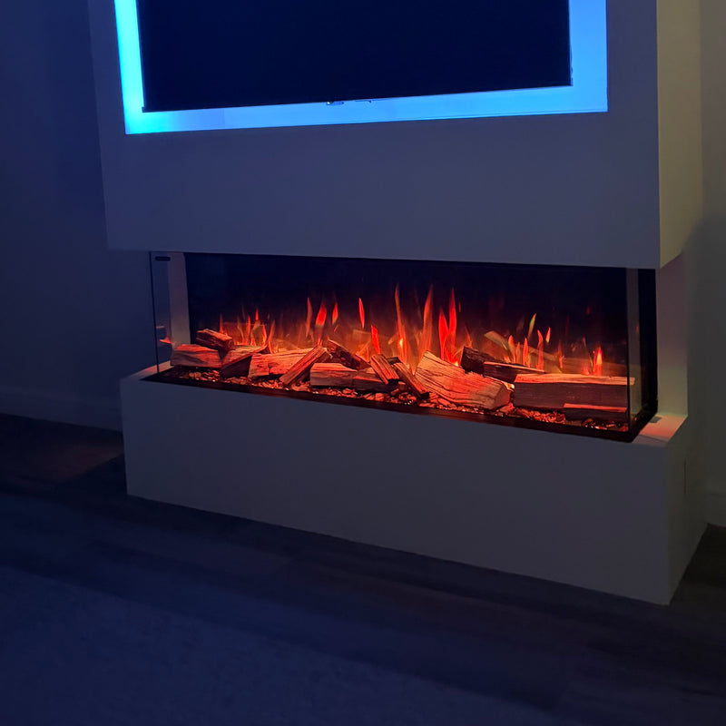 Ezee Glow Expanse electric fire in living room with flame 