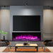 Modern living room with a fireplace and television setup.