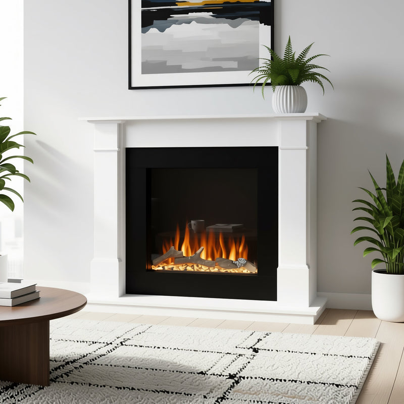 Ezee Glow Naxos 600 Electric Fire Suite with flames in living room setting