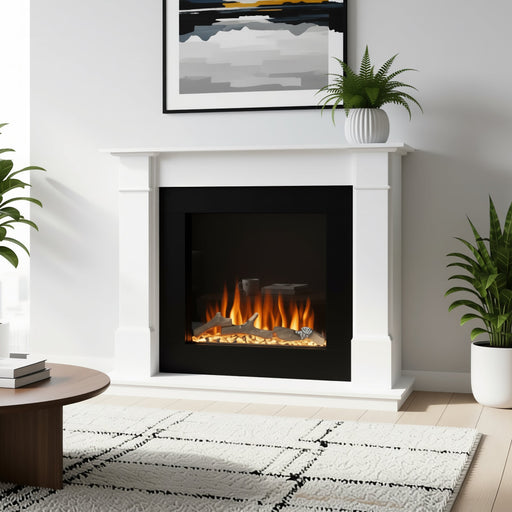 Ezee Glow Naxos 600 Electric Fire Suite with flames in living room setting