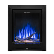 Ezee Glow Pulse Deep Inset Electric Fire With Metal Trim with blue flames and logs on white background