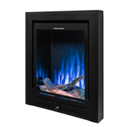 Ezee Glow Pulse Deep Inset Electric Fire With Metal Trim with blue flames and logs on white background side ways