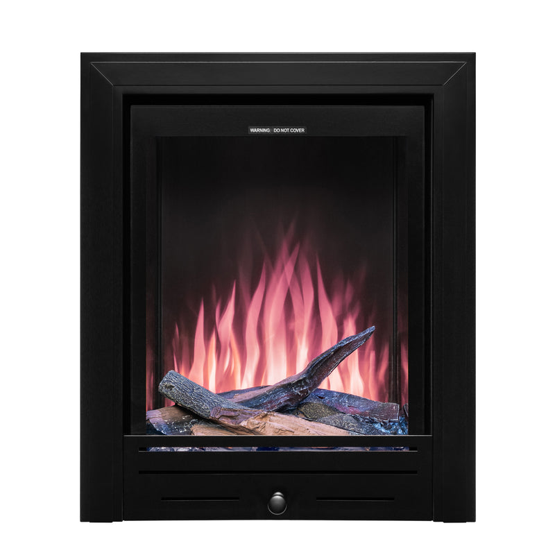 Ezee Glow Pulse Deep Inset Electric Fire With Metal Trim with orange flames and logs on white background