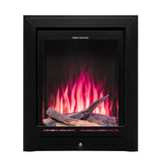 Ezee Glow Pulse Deep Inset Electric Fire With Metal Trim with pink flames and logs on white background