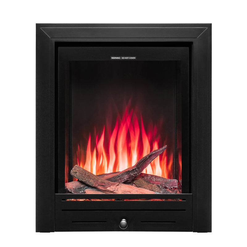 Ezee Glow Pulse Deep Inset Electric Fire With Metal Trim with red flames and logs on white background