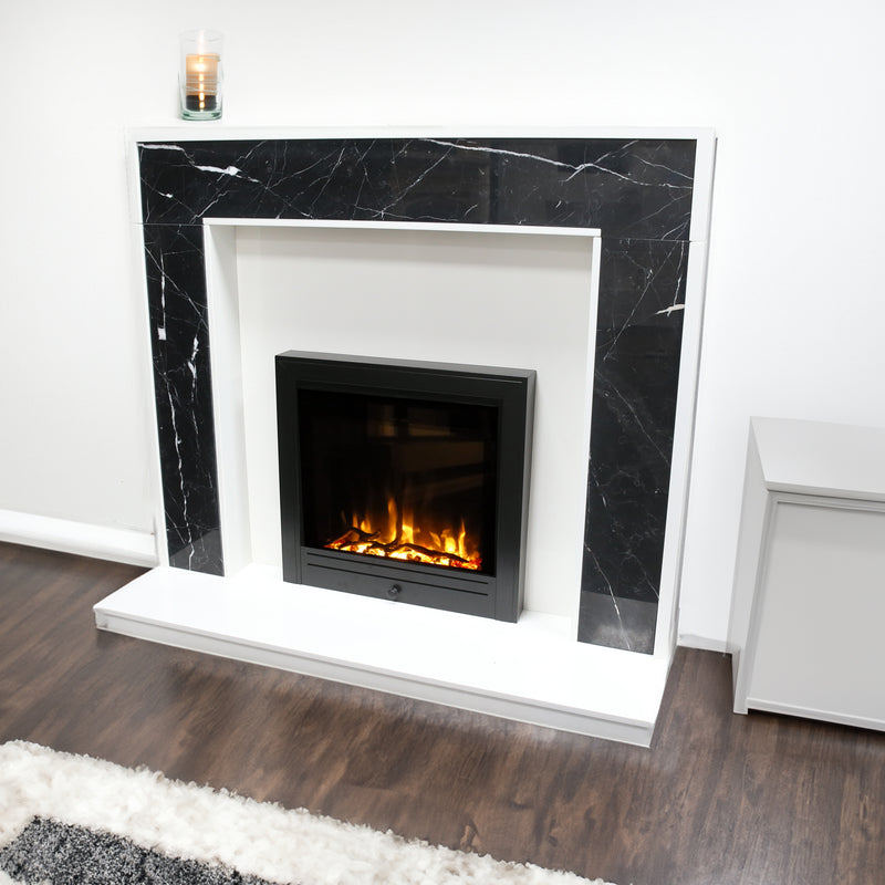 Ezee Glow Pulse Widescreen Black Inset Electric Fire With Metal Trim in fire place setting 