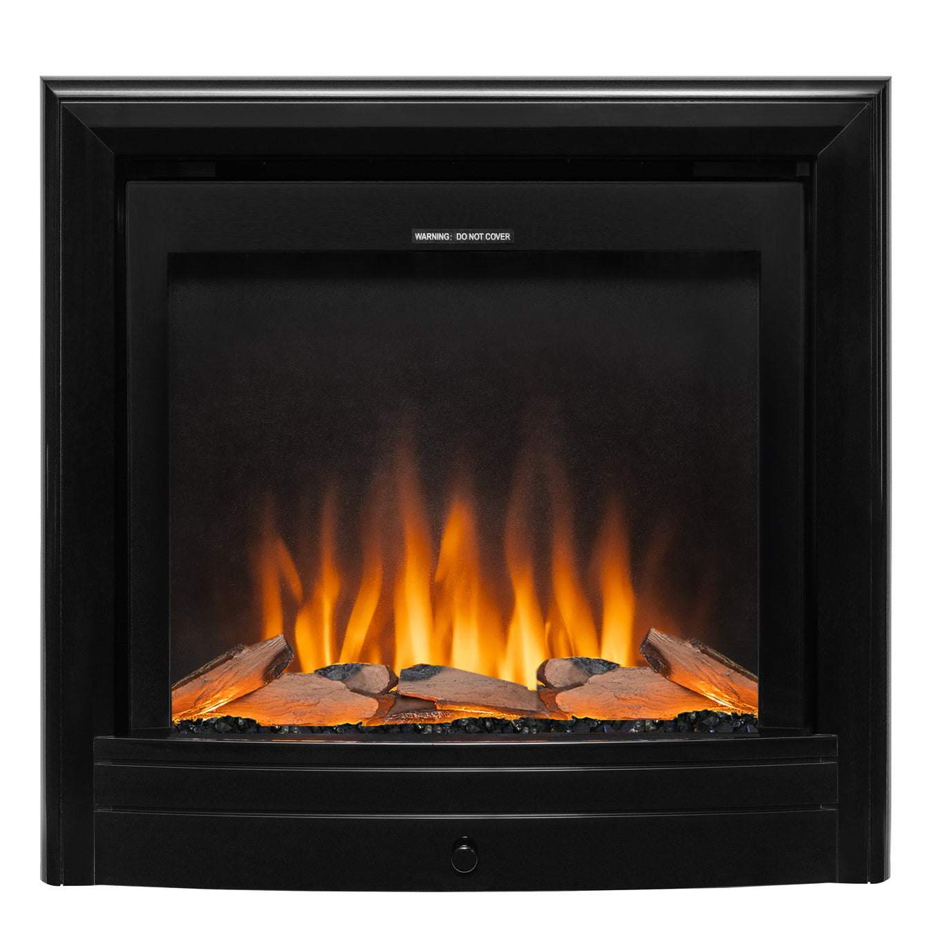 Black Inset Electric Fire with white background 