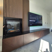 Ezee Glow Pulse Widescreen Black inset Electric Fire With  Glass Trim in livingroom with panelling and tv