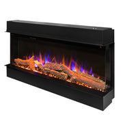 Ezee glow Aura Electric fireplace insert with glowing logs and flames on a white background