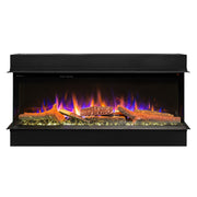 Ezee Glow Aura Electric fireplace insert with glowing logs and flames on a white background