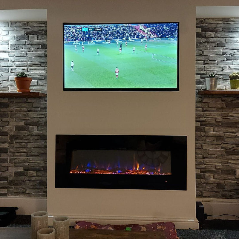 Ezee Glow Zara Built in electrical fire in living room with tv on 