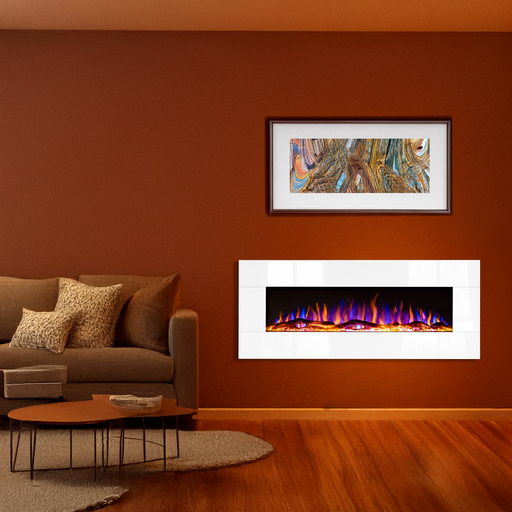 White Wall Mounted Electric Fire In living room