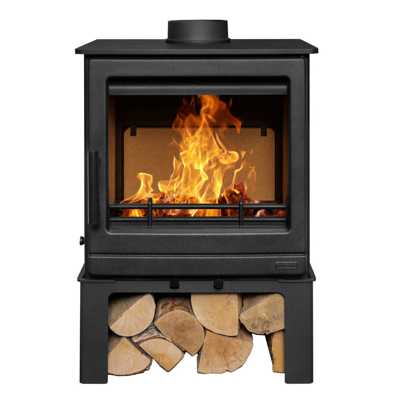 Mazona Ripley 8kW Multifuel Woodburning Stove Black Edition, With Log Store, Freestanding, Eco Design, Defra Approved