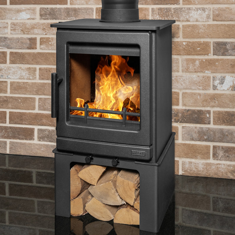 Mazona Ripley 5kW Multifuel Woodburning Stove Black Edition, With Log Store, Freestanding, Eco Design, Defra Approved